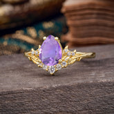 Nature and Moon-Inspired 4-Prong Pear-Cut Natural Amethyst Engagement Ring